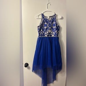Very beautiful high low dress in royal blue, size 16 kids.